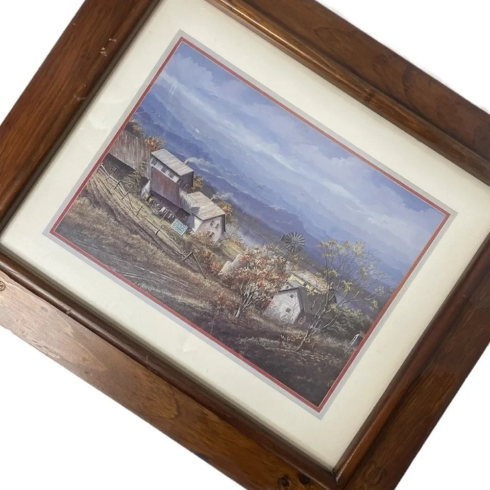 Vintage Picture Farmhouse Cottage Amish Country Hand Crafted Engraved Wood Frame